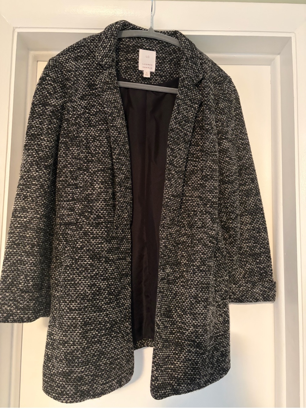 LC Lauren Conrad Black & White Textured Open-Front Blazer Coat